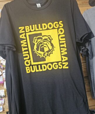 Black shirt with Gold square and Quitman Bulldogs